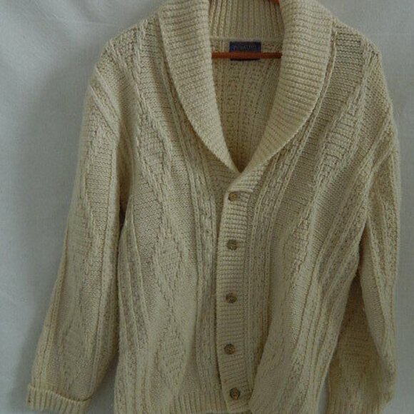 1960's Pendleton Heavy 100% Virgin Wool Mens Creame Cardigan Sweater Size L USA - Picture 1 of 6